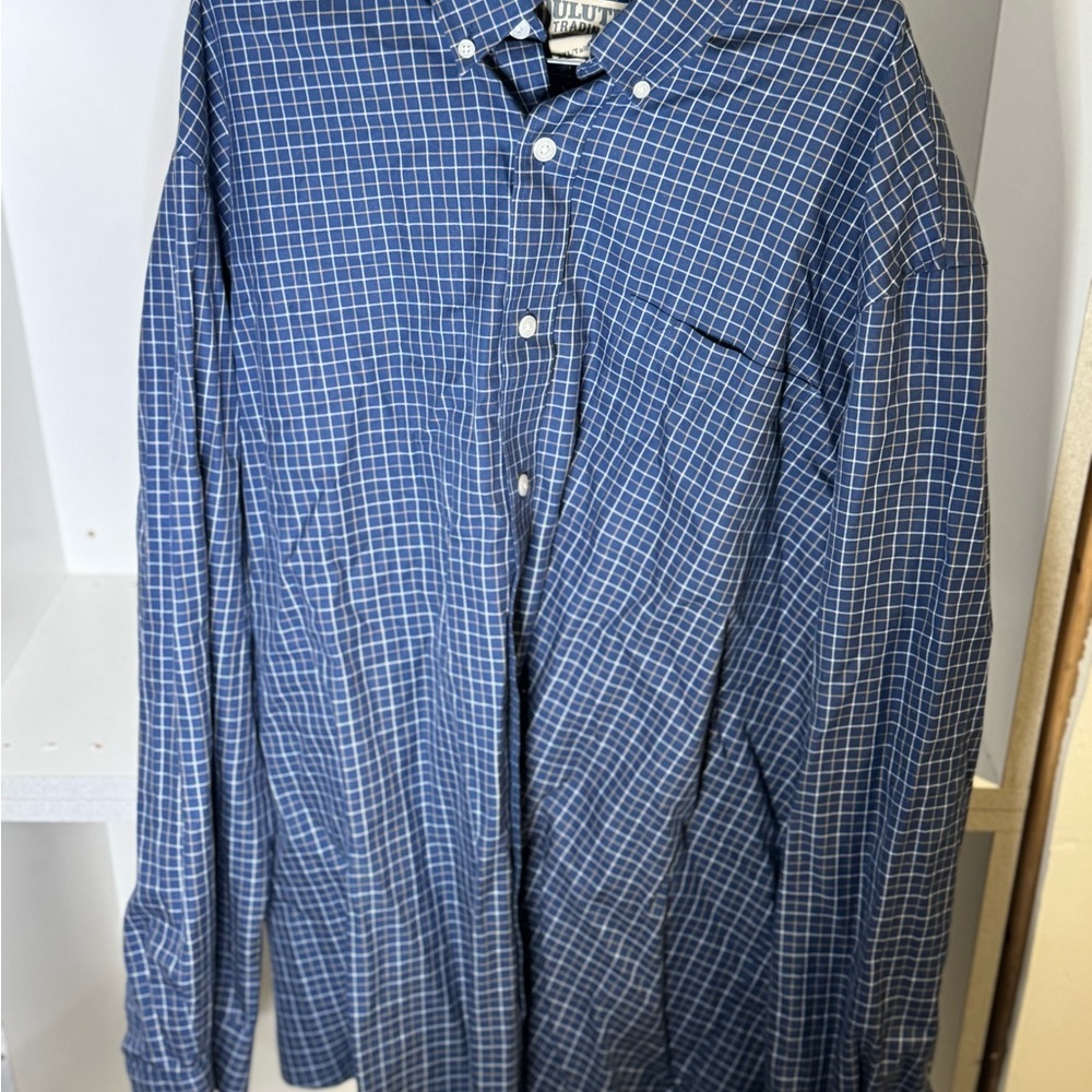 Duluth Trading Co Blue Windowpane Button-Down Shirt